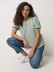 M&Co Green Tie Neck Frill Sleeve Blouse - Image 1 of 6
