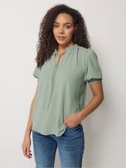M&Co Green Tie Neck Frill Sleeve Blouse - Image 2 of 6