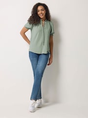 M&Co Green Tie Neck Frill Sleeve Blouse - Image 3 of 6