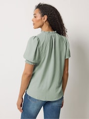 M&Co Green Tie Neck Frill Sleeve Blouse - Image 4 of 6