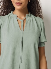 M&Co Green Tie Neck Frill Sleeve Blouse - Image 5 of 6