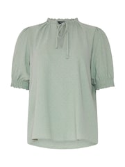 M&Co Green Tie Neck Frill Sleeve Blouse - Image 6 of 6