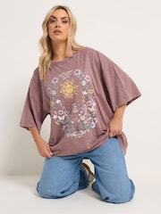 Yours Curve Pink Placement Boxy T-Shirt - Image 1 of 6