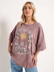 Yours Curve Pink Placement Boxy T-Shirt - Image 2 of 6