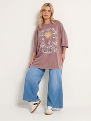 Yours Curve Pink Placement Boxy T-Shirt - Image 3 of 6