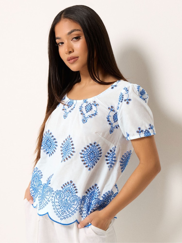 M&Co White Petite Embroidered Top - Image 1 of 4