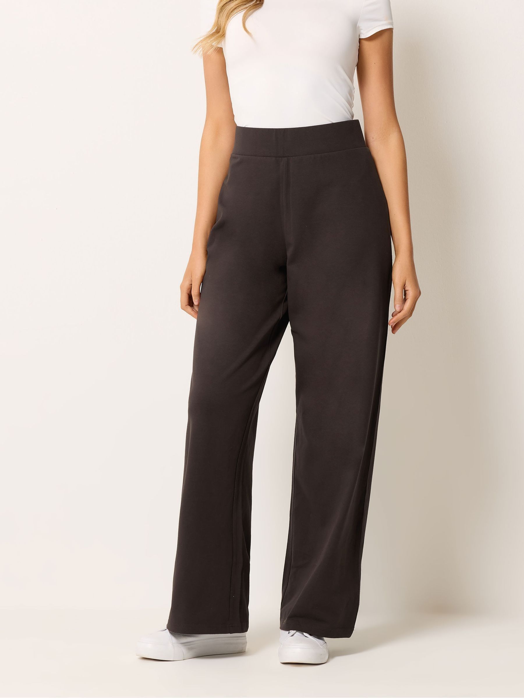 M & Co Women's Brown Petite Wide Leg Yoga Trousers