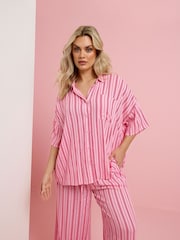 Yours Curve Pink Striped Crinkle Wide Leg Trousers - Image 3 of 4