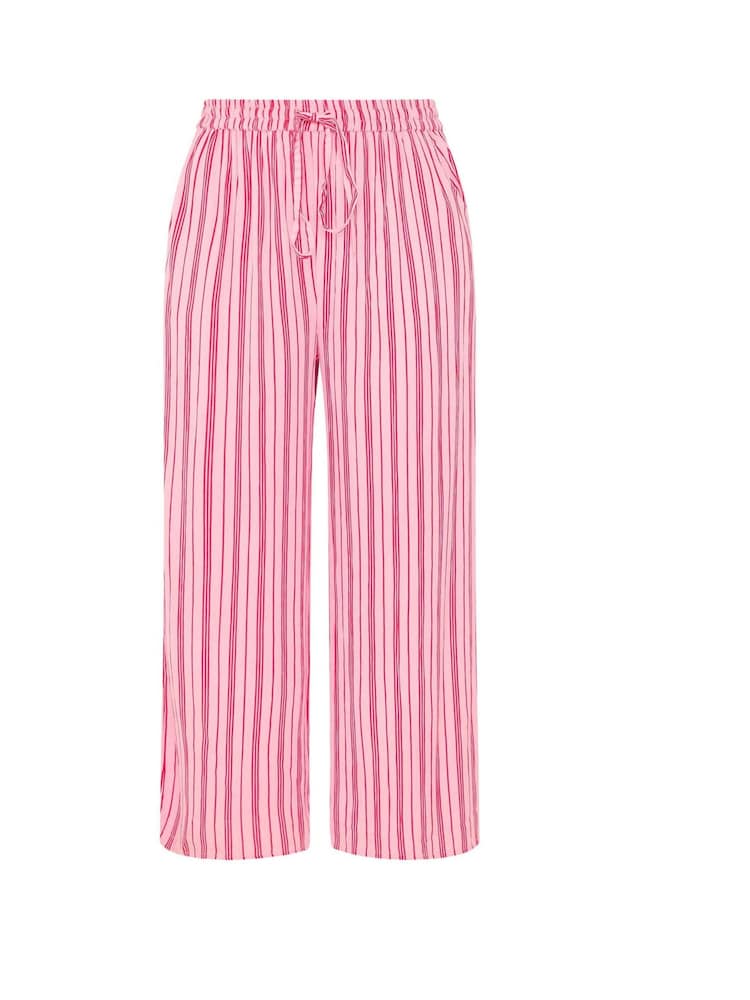 Yours Curve Pink Striped Crinkle Wide Leg Trousers - Image 4 of 4 Yours Curve Pink Striped Crinkle Wide Leg Trousers - Image 4 of 4