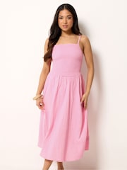PixieGirl Pink Shirred Cheesecloth Midi Dress - Image 1 of 5