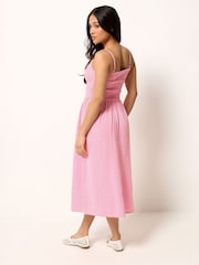 PixieGirl Pink Shirred Cheesecloth Midi Dress - Image 3 of 5
