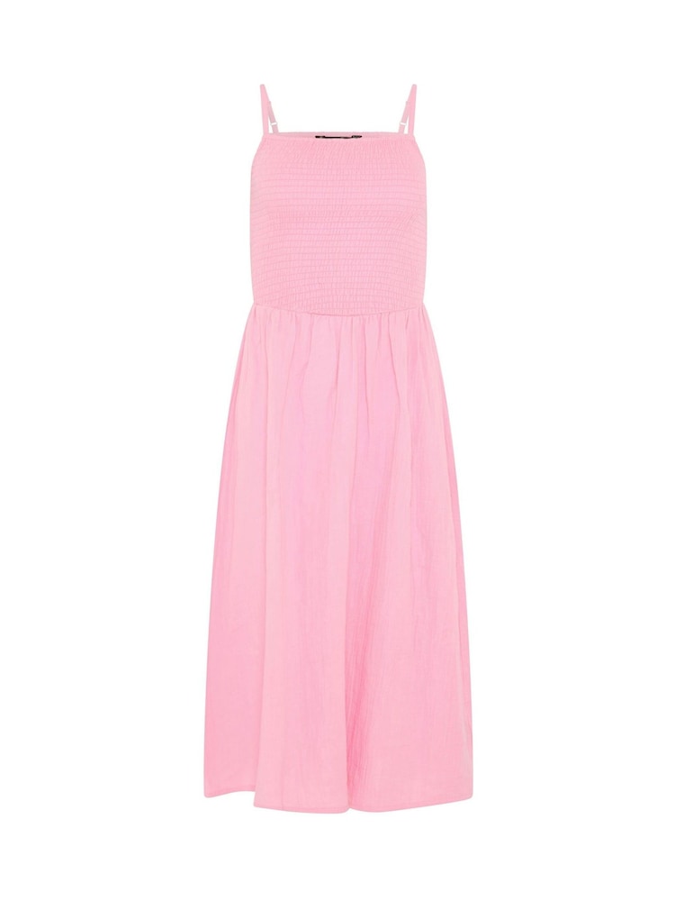 PixieGirl Pink Shirred Cheesecloth Midi Dress - Image 5 of 5 PixieGirl Pink Shirred Cheesecloth Midi Dress - Image 5 of 5