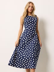 M&Co Blue Spot Print Fit & Flare Dress - Image 1 of 5