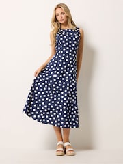 M&Co Blue Spot Print Fit & Flare Dress - Image 3 of 5