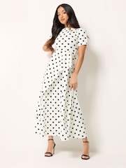 PixieGirl Petite White Polka Dot Crinkle Maxi Dress - Image 2 of 5