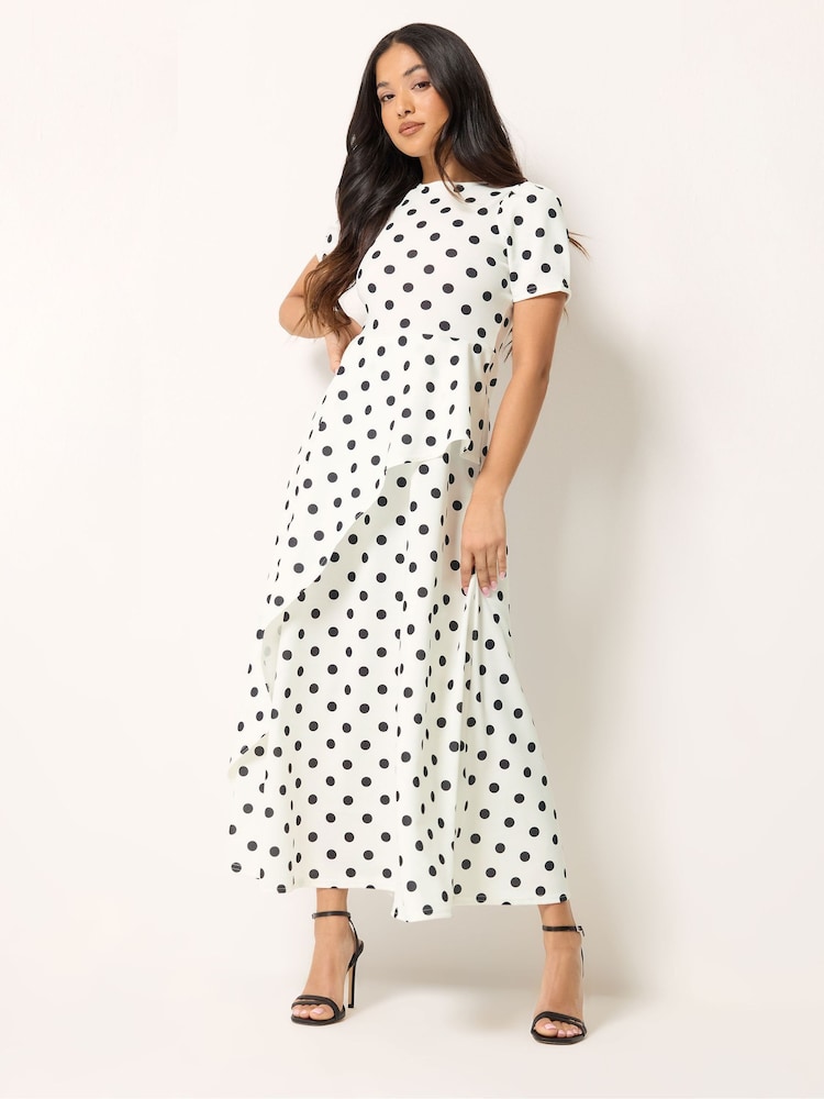 PixieGirl Petite White Polka Dot Crinkle Maxi Dress - Image 2 of 5