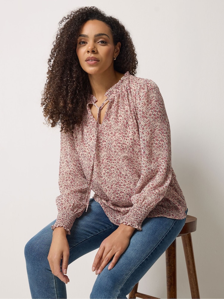 M&Co Red Tie Neck Blouse - Image 1 of 6 M&Co Red Tie Neck Blouse - Image 1 of 6