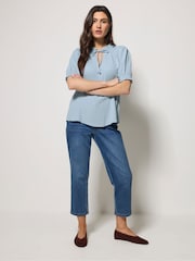 M&Co Blue Tie Neck Frill Sleeve Blouse - Image 3 of 5