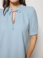 M&Co Blue Tie Neck Frill Sleeve Blouse - Image 4 of 5