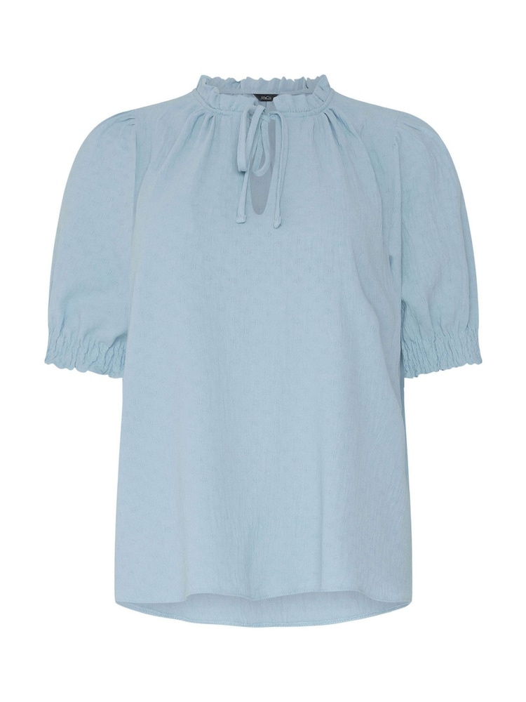 M&Co Blue Tie Neck Frill Sleeve Blouse - Image 5 of 5