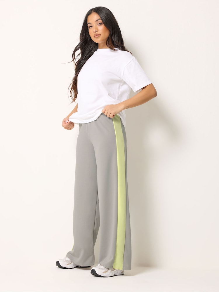 PixieGirl Grey Stripe Wide Leg Scuba Trousers - Image 1 of 5