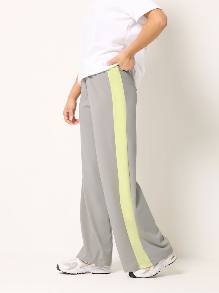 PixieGirl Grey Stripe Wide Leg Scuba Trousers - Image 2 of 5