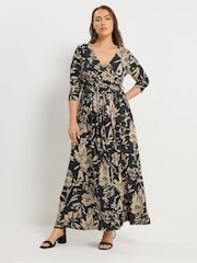 Yours Curve Black Soft Touch Floral Wrap Dress - Image 1 of 5
