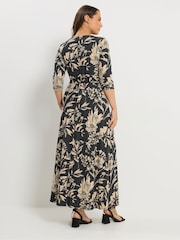 Yours Curve Black Soft Touch Floral Wrap Dress - Image 3 of 5