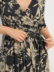 Yours Curve Black Soft Touch Floral Wrap Dress - Image 4 of 5
