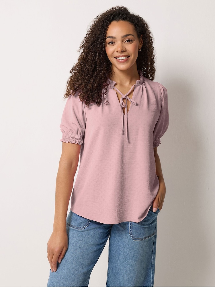 M&Co Pink Tie Neck Frill Sleeve Blouse - Image 1 of 6