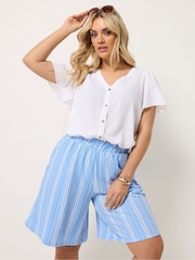 Yours Curve Blue Pull On Jersey Shorts - Image 1 of 5