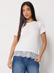 M&Co Cream Lace Hem T-Shirt - Image 1 of 4