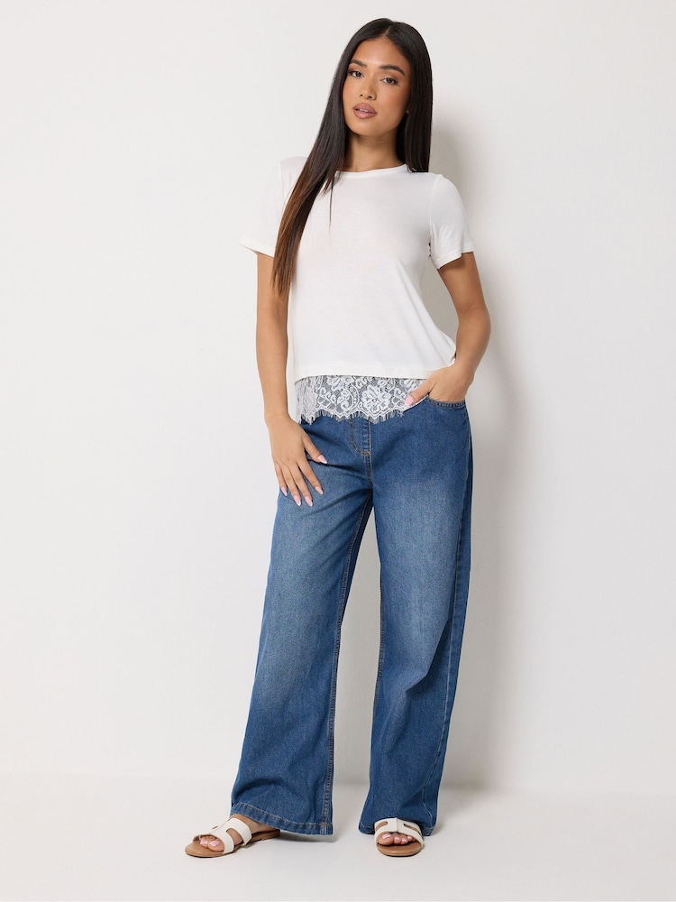 M&Co Cream Lace Hem T-Shirt - Image 2 of 4