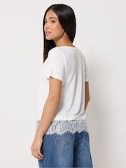 M&Co Cream Lace Hem T-Shirt - Image 3 of 4