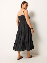 Yours Curve Black Tiered Strappy Smock Dress - Image 3 of 4