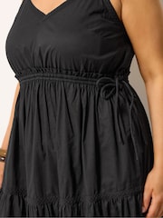 Yours Curve Black Tiered Strappy Smock Dress - Image 4 of 4