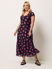 Yours Curve Black Polka Dot Mesh Maxi Dress - Image 2 of 5