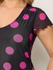 Yours Curve Black Polka Dot Mesh Maxi Dress - Image 4 of 5