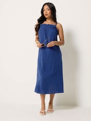 PixieGirl Blue Shirred Cheesecloth Midi Dress - Image 2 of 5
