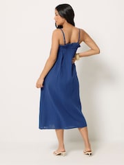 PixieGirl Blue Shirred Cheesecloth Midi Dress - Image 3 of 5