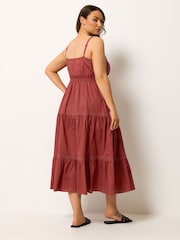 Yours Curve Red Tiered Strappy Smock Dress - Image 3 of 5