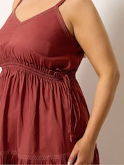 Yours Curve Red Tiered Strappy Smock Dress - Image 4 of 5