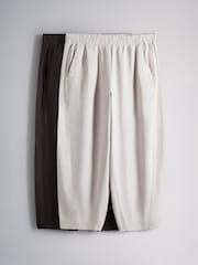 The Set 2 Pack Barrel Leg Trousers With Linen Stone Brown/Chocolate Brown - Image 1 of 11