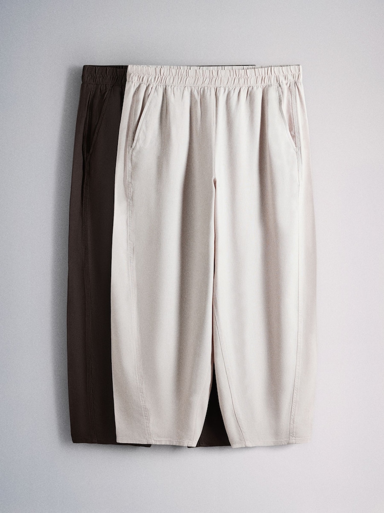 The Set 2 Pack Barrel Leg Trousers With Linen Stone Brown/Chocolate Brown - Image 1 of 11 The Set 2 Pack Barrel Leg Trousers With Linen Stone Brown/Chocolate Brown - Image 1 of 11