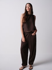 The Set 2 Pack Barrel Leg Trousers With Linen Stone Brown/Chocolate Brown - Image 2 of 11
