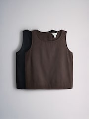 The Set 2 Pack Shell Tank Top With Linen Black/Chocolate Brown - Image 2 of 11