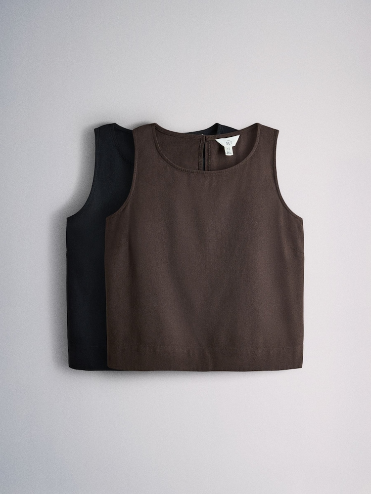The Set 2 Pack Shell Tank Top With Linen Black/Chocolate Brown - Image 2 of 11