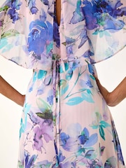 Roman Purple Floral Print Cape Back Midi Dress - Image 6 of 6