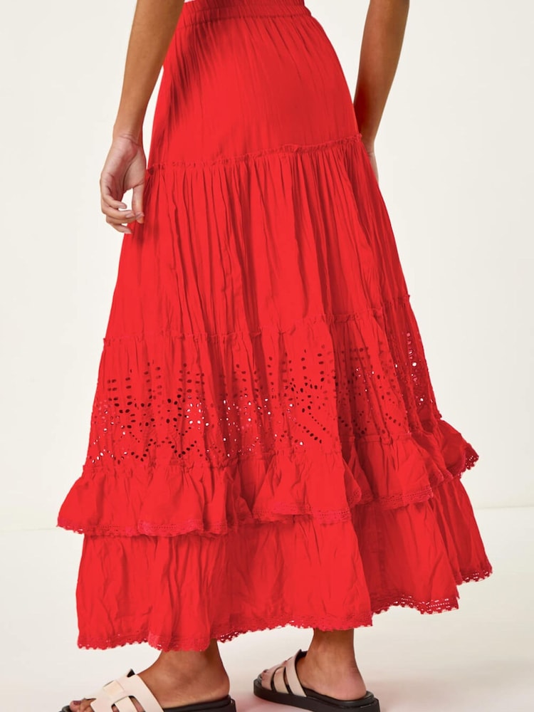 Roman Red Broderie Tiered Maxi Skirt - Image 2 of 5