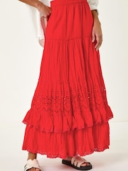Roman Red Broderie Tiered Maxi Skirt - Image 3 of 5